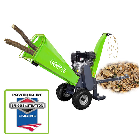 Wallemac WCP15A 6” inch max. Wood Chipper Shredder with Tow Hitch 14HP gas powered B&S engine ELECTRIC Start Bragg& Stratton Engine EPA Certified